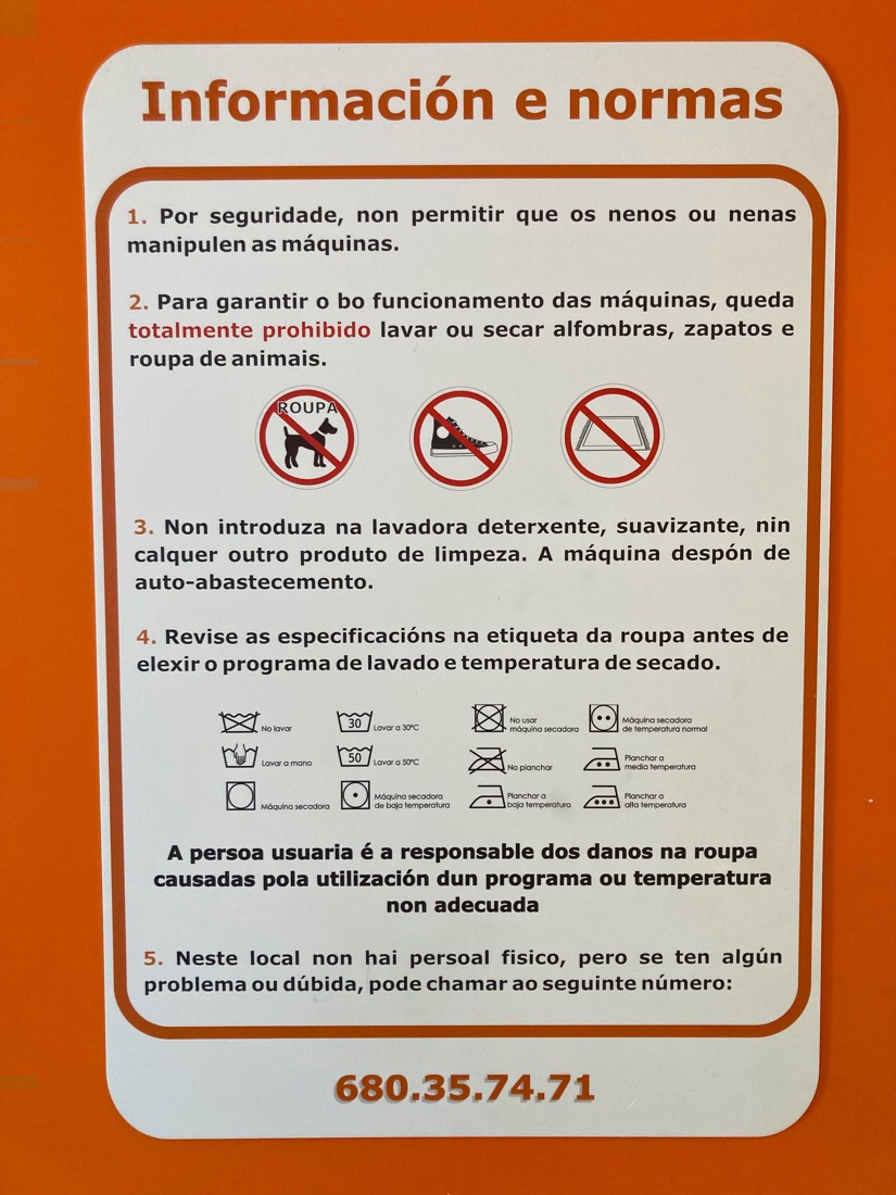 Cartel de información y normas de la lavandería